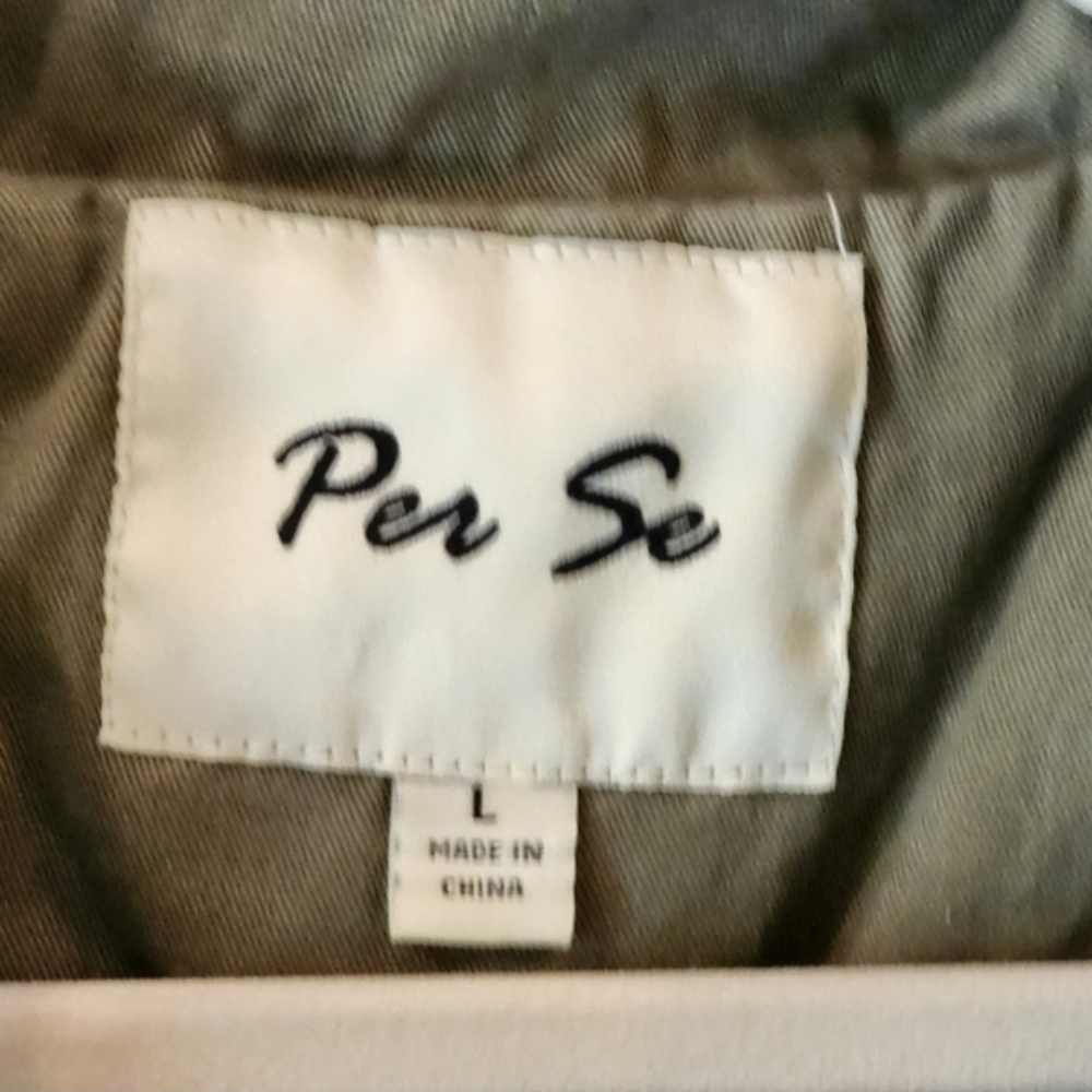 Per Se Canvas Olive Green Utility Jacket Rugged Size Large POCKETS Drawstring - Picture 9 of 16